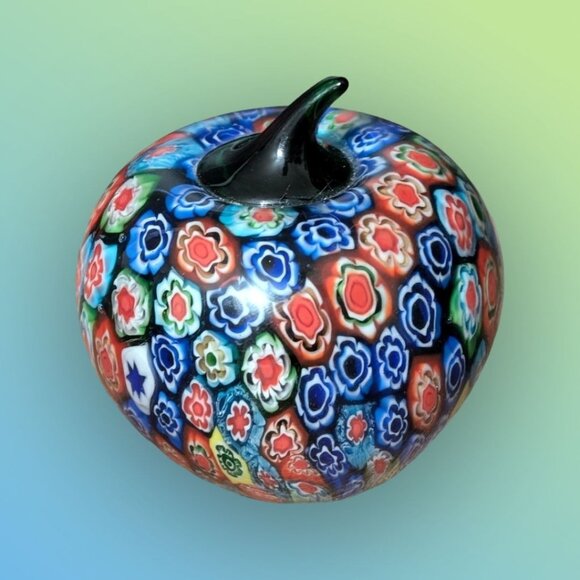 Fratelli Toso Vintage Millefiori Glass 3 5/8" Apple Paperweight - Picture 1 of 5
